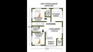 25x30feet East facing #shorts #homeplan #housedesign #home. P N-128