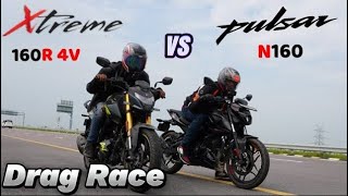 Hero Xtreme 160r 4V vs Bajaj Pulsar N160 Drag Race || Race Till Their Potential