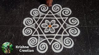 Very Simple Rangoli Design with 5x3 dot | Beautiful Rangoli Kolam | Easy Rangoli Muggulu | Rangoli