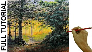 Acrylic Landscape Painting Tutorial / Sunset in Tropical Forest / JMLisondra