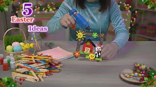 DIY 5 New Easter Decoration ideas from Popsicle Stick| DIY Easy Easter craft idea 🐰21