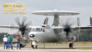 (4K) Grumman E-2C Hawkeye 2000 French NAVY 165455 Engine Startup and Takeoff Kleine Brogel Air Base