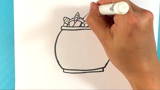 EASY How to Draw HALLOWEEN CANDY POT