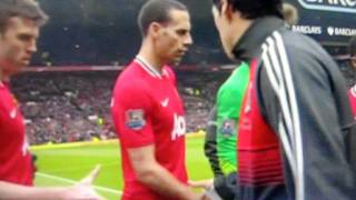 Man United vs. Liverpool, Patrice Evra And Luis Suarez Handshake