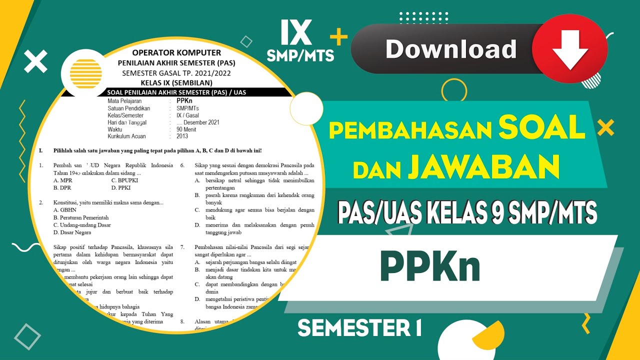 PEMBAHASAN SOAL DAN JAWABAN PAS / UAS PPKn KELAS 9 SEMESTER 1 LENGKAP ...