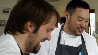 David Chang and Rene Redzepi (Noma, Copenhagen) make a few scallop dishes