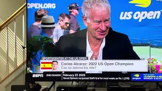 Alcaraz and Djokovic USOpen 2023 analysis by McEnroe and Chris Evert