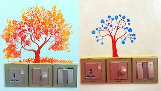 2 Super Easy Switch Board Art 🌴tree with cotton buds||☺Anyone can paint||simple switchboard art idea