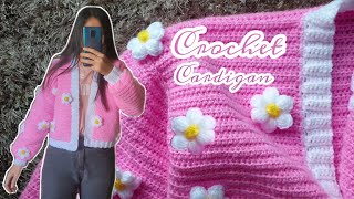 Crochet Flower Cardigan | Crochet Sweater | crochet puff Flower