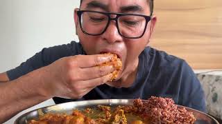 Pahadi red rice ( मार्सी चामल) Timmur ko chutny, Chicken and Rice mukbang #mukbang #pahadifood #food