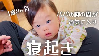 【1歳8ヶ月】寝起きの様子！パパの脚の間がお気に入り‼︎モーニングルーティン