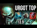 URGOT vs NASUS (TOP) | 6 solo kills, 13/3/12, 300+ games, Dominating | KR Master | 13.9