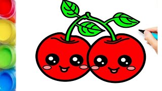 How To Draw Funny Cherries / How to draw a cherries step by step | Fruits drawing easy