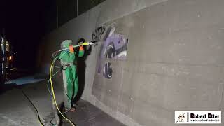 Décapage de graffiti sur béton - Hydrogommage