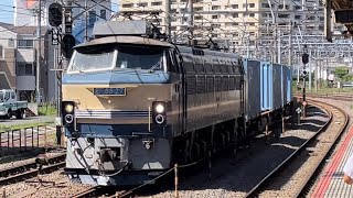 【2週間半ぶりに再び上京！】国鉄EF66形0番台27号機（ニーナ・最後の現役のEF66形0番台）＋コキ22B（両）が大船駅を高速通過するシーン（1097レ・吹A4・コンテナ輸送）2022.7.24