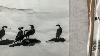 How to paint cormorants in Chinese brush painting - Henry Li's In-person class at Joslyn Center 1