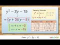 factoring quadratic trinomial “𝑦^2 – 2𝑦 – 15” step by step algebra solution math doodle