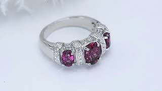 Rhodolite Garnet \u0026 White Zircon Three Stone Ring In Rhodium over Sterling Silver 3.50ctw