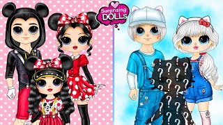 Mickey Mouse and Minnie Mouse Family vs Hello Kitty Family - DIY Paper Dolls & Crafts