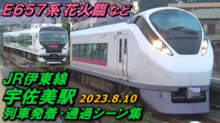 【E657系が伊豆へ】JR伊東線 宇佐美駅 列車発着･通過シーン集 2023.8.10