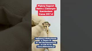 Piękny Sygnet Retro z Zielonym Kamieniem ( NLK Biżuteria )