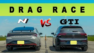 2022 VW Golf GTI DCT vs 2022 Elantra N DCT, you can land a 747 in between. Drag and Roll Race.