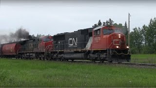 CN Train Spotting HD: ROLLIN COAL | CN 5673 \u0026 IC 2710 Leads CN 846 At Bicker Dike AB 19/21 6/28/14