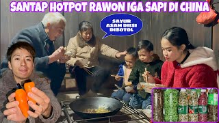 SAMPAI DIRUMAH DESA LANGSUNG BUAT HOTPOT RAWON IGA SAPI DITUNGKU PERAPIAN, ISI SAYUR ASAM KE BOTOL