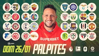 Palpites de futebol 26/01/2025 - Domingo - Campeonatos Europeus + Estaduais + Tripla artilheiros