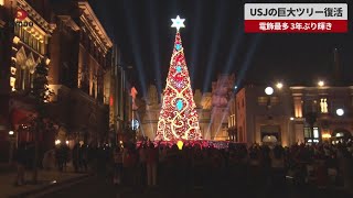 【速報】USJの巨大ツリー復活 電飾最多、3年ぶり輝き