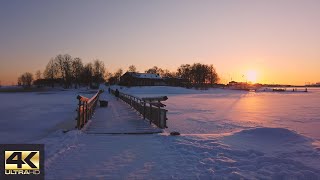 【4K】Wintry sunset walk to Uunisaari, Helsinki