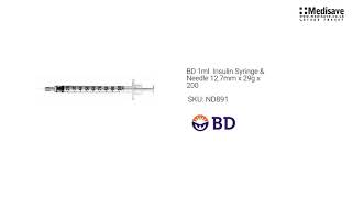 BD 1ml Insulin Syringe Needle 12 7mm x 29g x 200 ND891