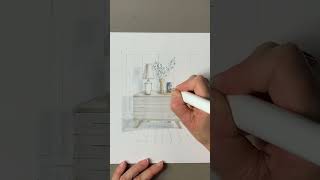 MARKER RENDERING INTERIOR DESIGN - Sketching in One Point Perspective | #shorts
