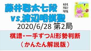 藤井聡太 vs 渡辺明 2020棋聖戦第2局 一手ずつAI形勢判断棋譜・かんたん解説版