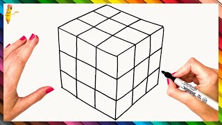 How To Draw A Rubik Cube Step By Step 🟥🟧🟨🟩🟦 Rubik Cube Drawing Easy