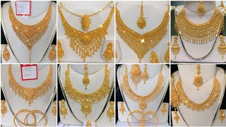 22k Gold Bridal Necklace Set design 2024 | Luxury Gold Jewelry | Royal Gold Long Necklace Set