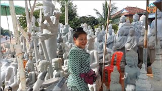 Many types of stone Buddha statues are on sale in Santuk district, Kampong Thom province