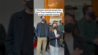 Palestine solidarity activists occupy New York Times Headquarters during their annual meeting