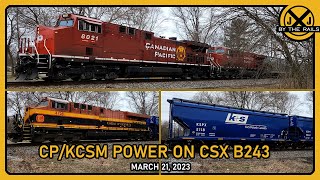 CP/KCSM Power on CSX B423 | Bulk phosphate load through Terre Haute, Indiana | March 21, 2023