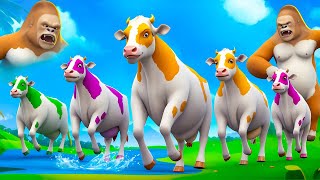 5 Color Cows Fight Giant Gorilla to Save the Farm Animals | Epic Rescue Mission Diorama