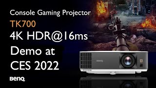 CES 2022 live demo: BenQ TK700 4K gaming projector with 120” screen. Playing Xbox Halo Infinite