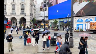 London Rain 🌧 walk in Piccadilly Cicus To Leicester Square | Wednesday Morning  11 :15 am