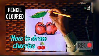 How to draw cherries 🍒 || coloured pencil drawing for beginners || drawing tutorial || easy drawing