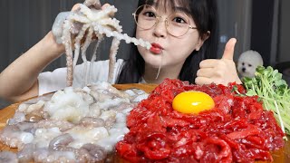 오독오독 낙지탕탕이🐙쫀득쫀득 육회 먹방🥩RAW OCTOPUS \u0026 RAW BEEF MUKBANG ASMR