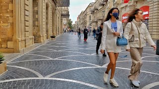 Baku City Center - October , 2021  Main streets - Walking Tour -  Azerbaijan, Downtown