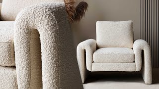 Ivory Boucle Fabric Curved Arm Armchair | Rockett St George