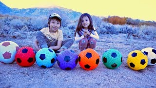 Toys Explorers Playing Outside and Learning Colors with Soccer Ball