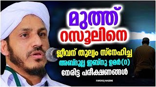 മുത്ത് റസൂൽ ജീവന് തുല്ല്യം സ്നേഹിച്ച അബ്‌ദുള്ള ഉമർ(റ)  | ISLAMIC SPEECH MALAYALAM | FAROOQ NAEEMI