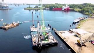 Rheinwerft Self Propelled Seagoing Barge \u0026 2014 Sennebogen 7700 Crawler Crane