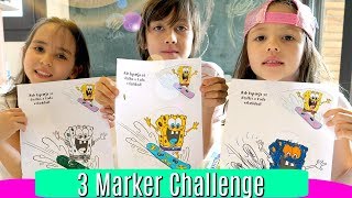 兄妹対決🌟３色マーカーぬりえチャレンジ Sis VS Bro 3 Marker Challenge!